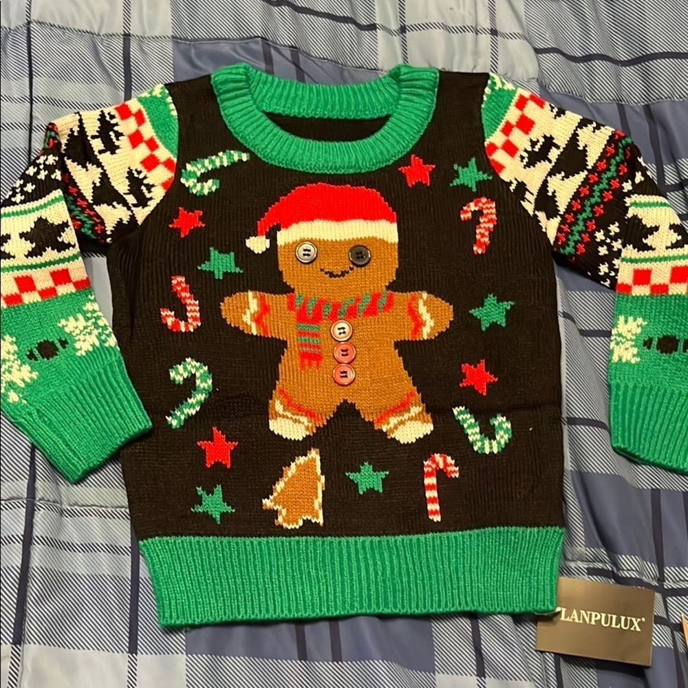 NWT Festive Gingerbread Sweater with Green Accents unisex